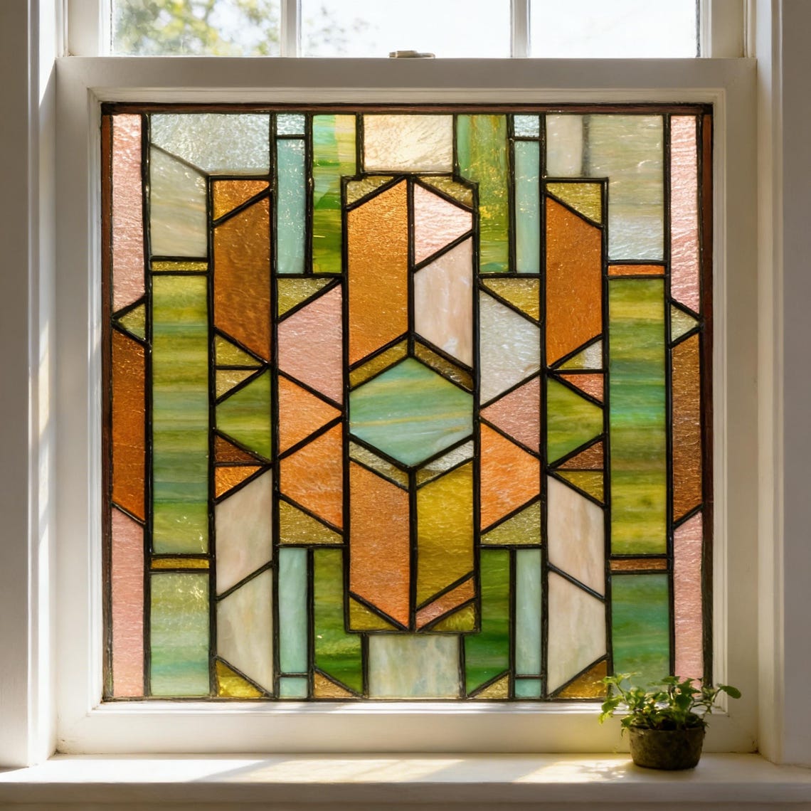 Art Deco Stained Glass Window Film | Static Cling With White Window ...