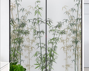 Película decorativa para ventanas, privacidad, planta verde, bambú, pegatinas estáticas para ventanas, sin pegamento, cubiertas para ventanas esmeriladas, tinte para ventanas, tamaño personalizado