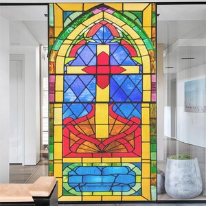 Pellicola per finestre personalizzata - Vetro colorato smerigliato, pellicola statica per la privacy, adesivo retrò per chiese, decorazioni per la casa e l'ufficio