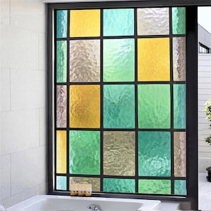Sun-Blocking Window Film - Custom Color Geometric Design, Privacy Glass, Glue-Free Static