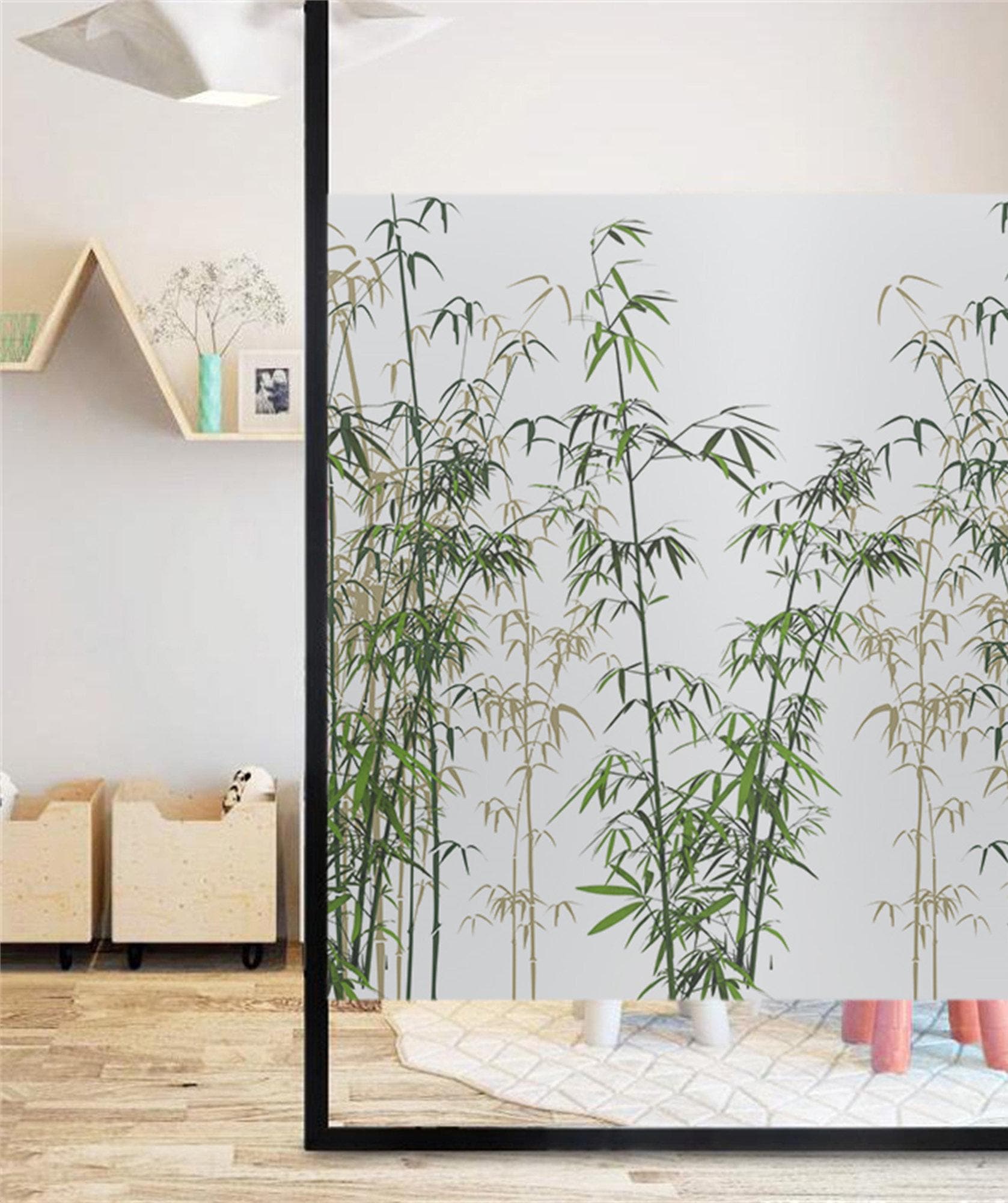 XQKXHZ Groene Bamboe Privacy Raamfolie Eenrichtingsverkeer Niet-Klevende Statische Vastklampen Raamsticker Ondoorzichtige Verwijderbare Decoratieve Matglas Film Voor Raamdeuren,F,70x120cm