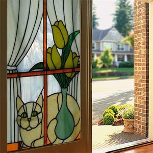 Custom Size Retro Church Stained Glass Window Film – Frosted Vintage Art Colored Glass Static Cling Sticker