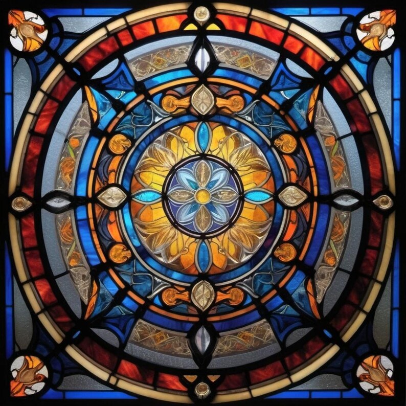 Gothic Window Pattern Circular Custom Gothic Rose Window Film – Circular Mandala Style Stained Glass ...