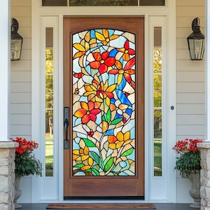 Custom Floral Stained Glass Window Film Privacy Decorative Door Cling Non-Adhesive Static Vinyl Home Entryway