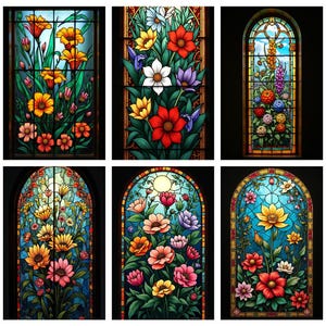 Custom Stained Glass Window Film Floral Garden – Colorful Flower Pattern Static Cling for Privacy, Bathroom, Kitchen, Glass Door Decor