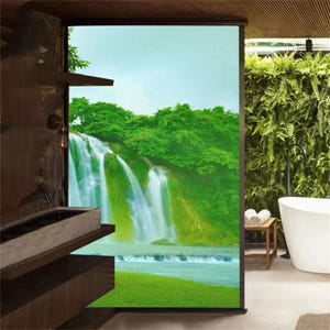 Privacy Window Film – Waterfall Pattern, Frosted, Sun Blocking, No Glue Static Cling for Glass Door Decoration