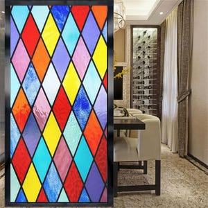 Frosted Glass Window Stickers - Custom PVC, Color Lattice Design, Anti-UV, Glue-Free Privacy