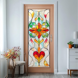 Stained Glass Window Film for Doors Privacy Frosted Decorative Static Cling No Glue Custom Size