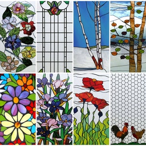 Custom Size Stained Glass Window Privacy Film Stained Glass Window Film, Static Cling Removable Decorative Window Vinyl Rainbow Window Cling