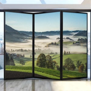 Window Privacy Glass Film – Lawn Landscape Pattern, Frosted, Sun Blocking, No Glue Static Clings, Bathroom Door Film