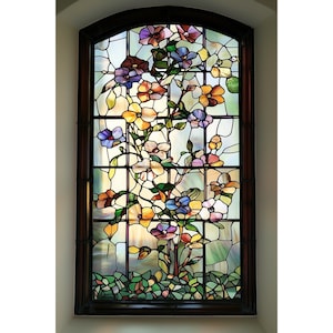 Privacy Decorative Stained Glass Window Film – Custom Floral Design Frosted Static Cling for Any Room