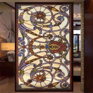 Custom Size Vintage Flowers Privacy Film - Frosted Glass Door, PVC, Sun-Blocking, Glue-free Window Decor