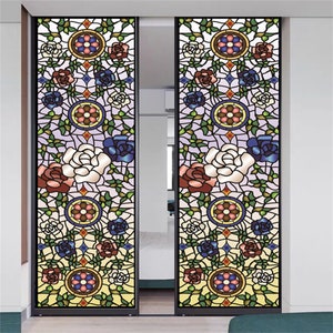 Custom Size Stained Glass Films Static Cling Window Film Privacy Translucent Frosted Door Sticker Poster Rose Home Decor