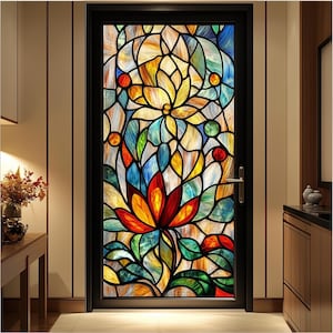 Vintage Stained Glass Window Film - Decorative Kitchen Privacy Vinyl for Windows and Glass Doors