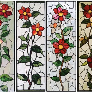 Vintage Style Custom Stained Glass Window Film | Flower Pattern Privacy Window Cling | No Glue Static Film for Doors and Windows