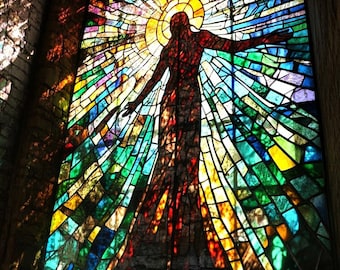 Radiant Jesus fönsterfilm i färgat glas - Anpassad dekorativ sekretessfilm, icke-vidhäftande statisk adhesion, perfekt för kyrka och heminredning