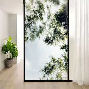 Leaves Pattern Privacy Window Film – No Glue, Static Cling Decorative Window Tint for Home Windows