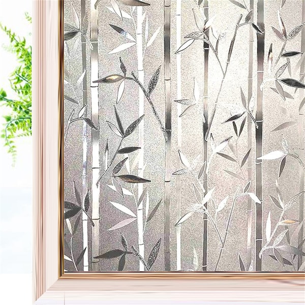 Bamboo Window Film Stained Glass Film Frosted Privacy Window Decal Decorative Window Cling No Glue Removable Window Stickers