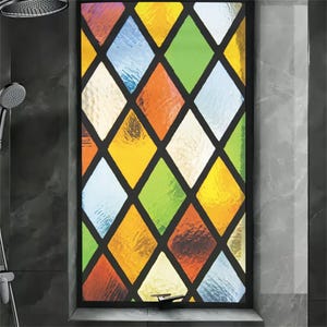 Custom Size Anti-UV Privacy Window Film - Diamond Check Pattern, Glue-Free Static Cling, Frosted Glass Door