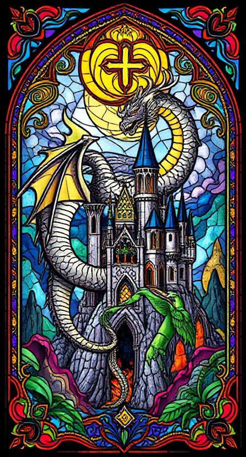 Custom Stained Glass Window Film Dragon Fantasy + Forest Nature ...