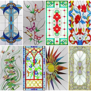 Custom Size Stained Glass Window Privacy Film Frosted Glass Film Removable Vinyl Door Window Coverings UV Blocking Self Static Cling
