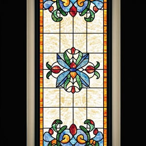 Custom Stained Glass Window Film – Blue Floral Vintage Panel for Privacy and Decor