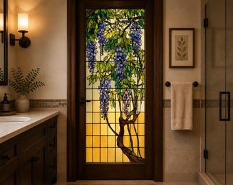 Art Nouveau Wisteria Stained Glass Window Film Custom Size Available Purple Floral Privacy Glass Cover Static Cling Door Window