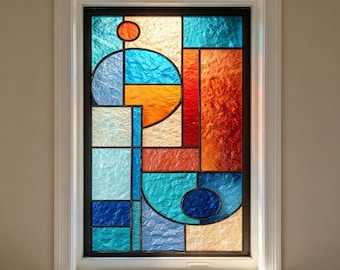Geometric Stained Glass Window Film Privacy Frosted Window Cling for French Door Bathroom Kitchen Glass Custom Size Available