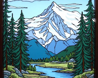 Custom Snowy Mountain Window Film – Minimalist Nature Landscape Static Cling Privacy Film for Living Room, Cabin, or Balcony Decor