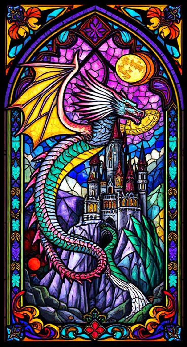 Custom Stained Glass Window Film Dragon Fantasy + Forest Nature ...
