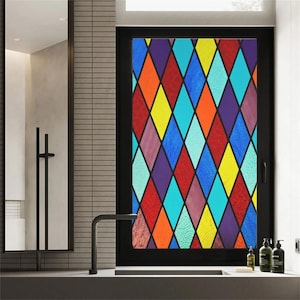 Custom Size Home Privacy Window Film - PVC Anti-UV, Color Lattice Pattern, Frosted Glass, Glue-Free
