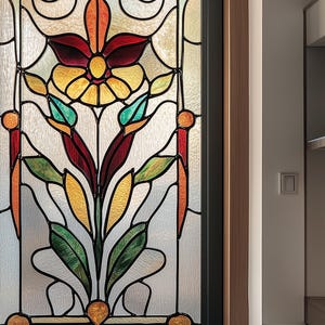 Artistic Stained Glass Window Film – Tulip Design Privacy Frosted Film for Home and Office Use