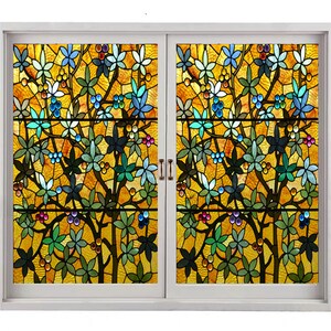 Customized Size Glass Films Frosted Privacy Window Film Stained Glass Film Retro Tree Fruit Colorful Window Door Stickers