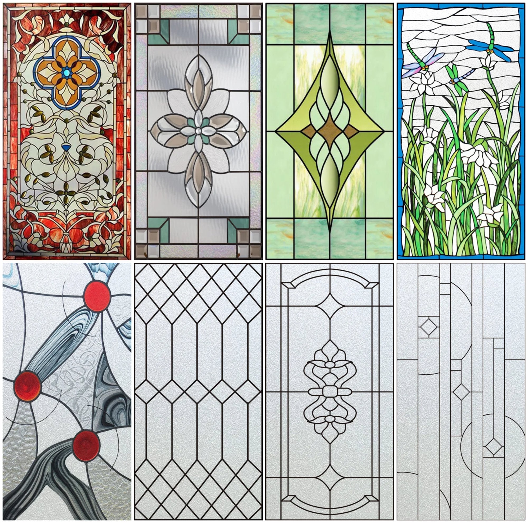 Custom Size Stained Glass Films Window Privacy Film: Non-Adhesive Privacy Window Film Frosted Glass Window Film Sun Blocking Window Film