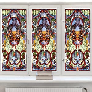 Retro Colorful Stained Glass Window Film – Custom Size Frosted Privacy Static Cling for Bathroom and Office