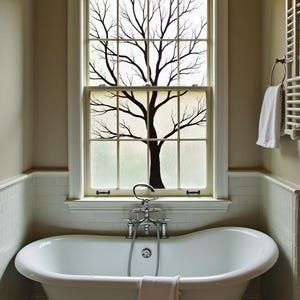 Window Privacy Film – Minimalist Tree Silhouette Frosted Glass Static Cling for Bathroom, Bedroom, Balcony & Rental Home Decor