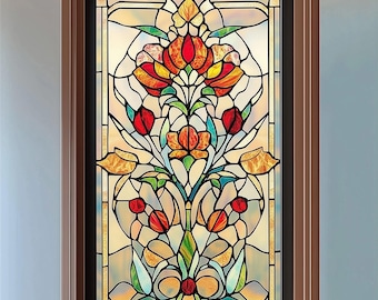 Vintage Stained Glass Window Privacy Film – Frosted Decorative Static Cling Sticker for Home and Office