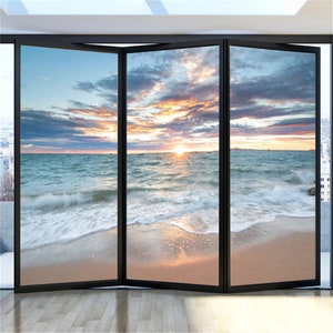 Custom Size Sea View Glass Film 3D Privacy Window Film Static Cling Self-adhesive Decoration Film Window Tint