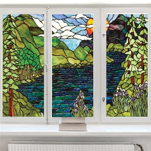 Customized Size Glass Films Frosted Privacy Window Film Stained Glass Film Retro Mountain Hill Colorful Window Door Stickers