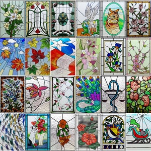 Frosted Stained Glass Window Films - Customized Privacy with Static Cling - Vibrant Flower, Sun, Fruit, Fish, and Cat Designs - Door Sticker