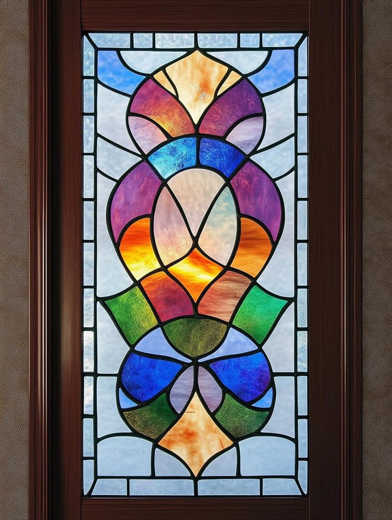 Geometric Rainbow Stained Glass Window Film – Modern Art Privacy Cling ...