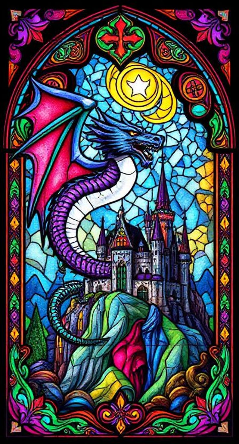 Custom Stained Glass Window Film Dragon Fantasy + Forest Nature ...