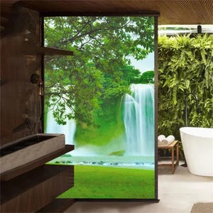 Waterfall Pattern Privacy Window Film – Sun Blocking, Frosted Glass Window Stickers, No Glue, Static Clings for Glass Doors