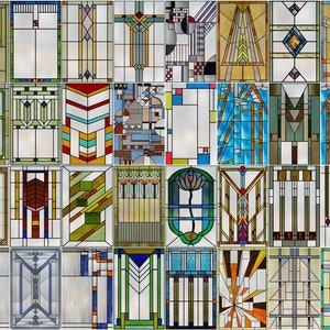 Frosted Stained Glass Window Films for Privacy,Customized with Arts and Crafts Prairie Window Art Design, Easy to Apply Static Cling Perfect
