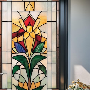 Custom Size Stained Glass Window Film – Elegant Floral Privacy Decorative Glass Sticker for Home Windows