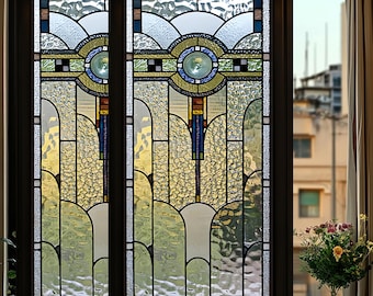 Art-Deco-Glasmalerei-Fensterfilm - Sichtschutz, gefrostetes dekoratives Vinyl für Türen und Fenster