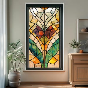 Static Cling Stained Glass Window Privacy Film – Colorful Art Deco Floral Design for Windows and Doors