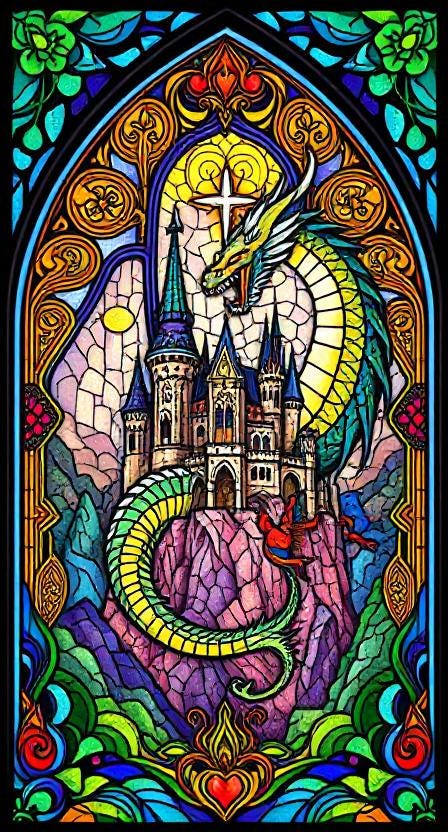 Custom Stained Glass Window Film Dragon Fantasy + Forest Nature ...