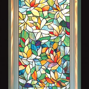 Custom Stained Glass Window Film – Abstract Floral Rainbow Static Cling Panel | Privacy Window Vinyl for Home, Door, Bathroom, Kitchen