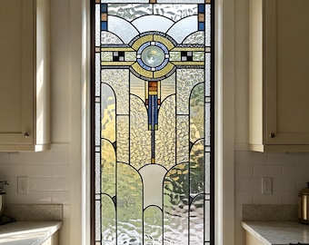 Lámina decorativa para ventanas con efecto vidriera, estilo art déco, geométrica, para privacidad, ideal para cocinas, baños, puertas y ventanas. Tamaño personalizado.